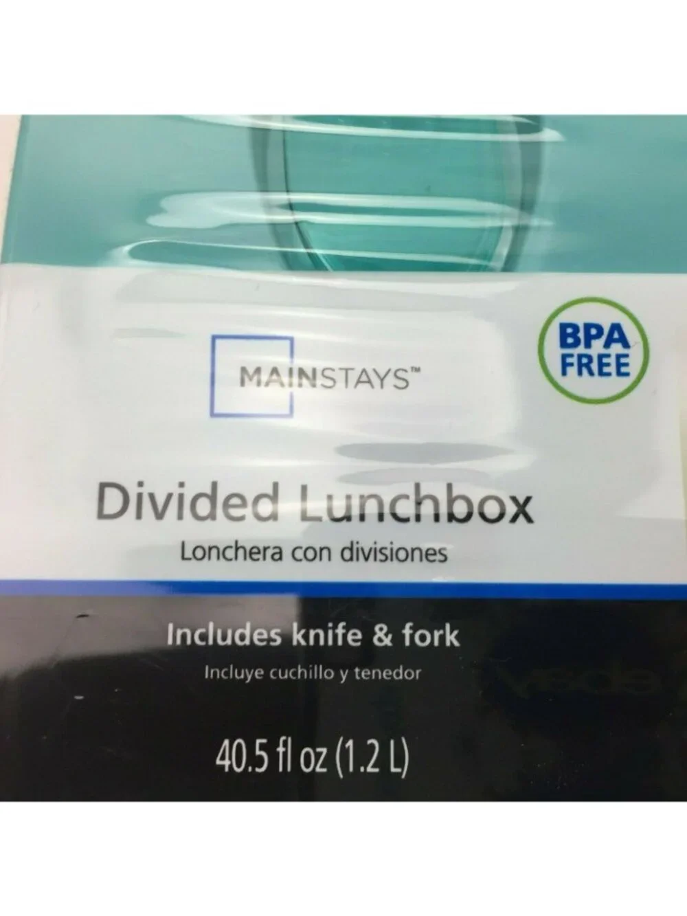 Divided Lunch Box Food Container Fork & Knife BPA Free Teal Lid Turquoise